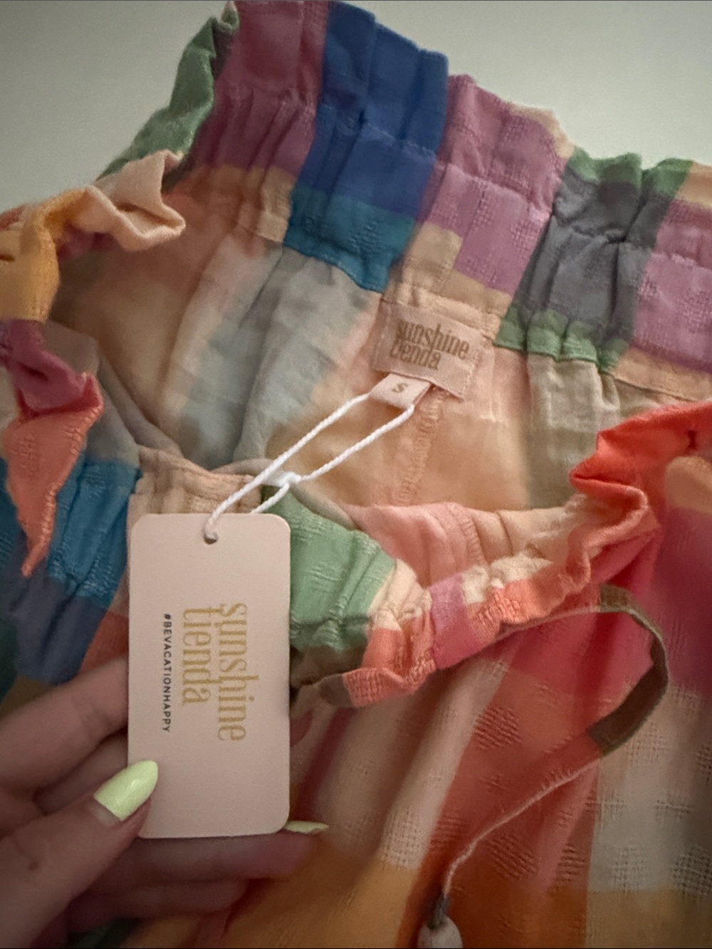 Sunshine Tienda Rainbow Plaid Daphne Pant, S, NWT - Picture 3 of 3
